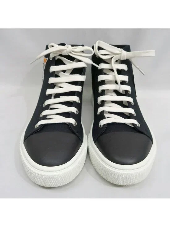 Hermes Iriko High Cut Sneakers 38 Black Canvas Leather